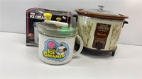 Supremer ice cream maker and a crock watcher by