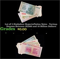 Lot of 5 Zimbabwe Hyperinflation Notes - Various D