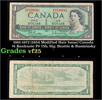 1954 Modified Hair Issue Canada $1 Banknote P# 75b