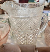 Pressed Glass Pitcher, Clear Mugs