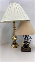 2 lamps, monkey on base (18”) and brass tone 28”