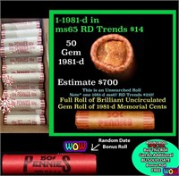 THIS AUCTION ONLY! BU Shotgun Lincoln 1c roll, 198