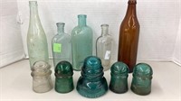 Antique bottles (3), soda bottles and glass