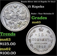 Russia Silver 1915 ?? 15 Kopeks Y# 21a.3 Grades Ch