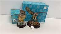 (2) Andrea owl Figurines with boxes and stands