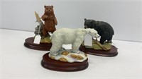 (3) Andrea bear Figurines- polar bear, black