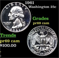 Proof 1961 Washington Quarter 25c Grades GEM++ Pro