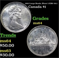 1965 Large Beads, Blunt 5 Canada Dollar KM# 64.1 1