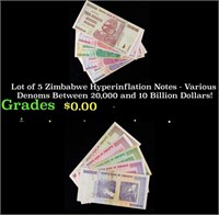 Lot of 5 Zimbabwe Hyperinflation Notes - Various D