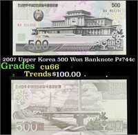 2007 Upper Korea 500 Won Banknote P#?44c Grades Ge