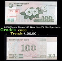 2008 Upper Korea 100 Won Note P# 61s, Specimen Gra