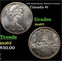 1965 Small Beads, Pointed 5 Canada Dollar Cameo! 1