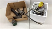 Grease guns, oil can, funnels, oil filter