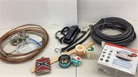 Electrical wiring, copper tubing, fishing line,