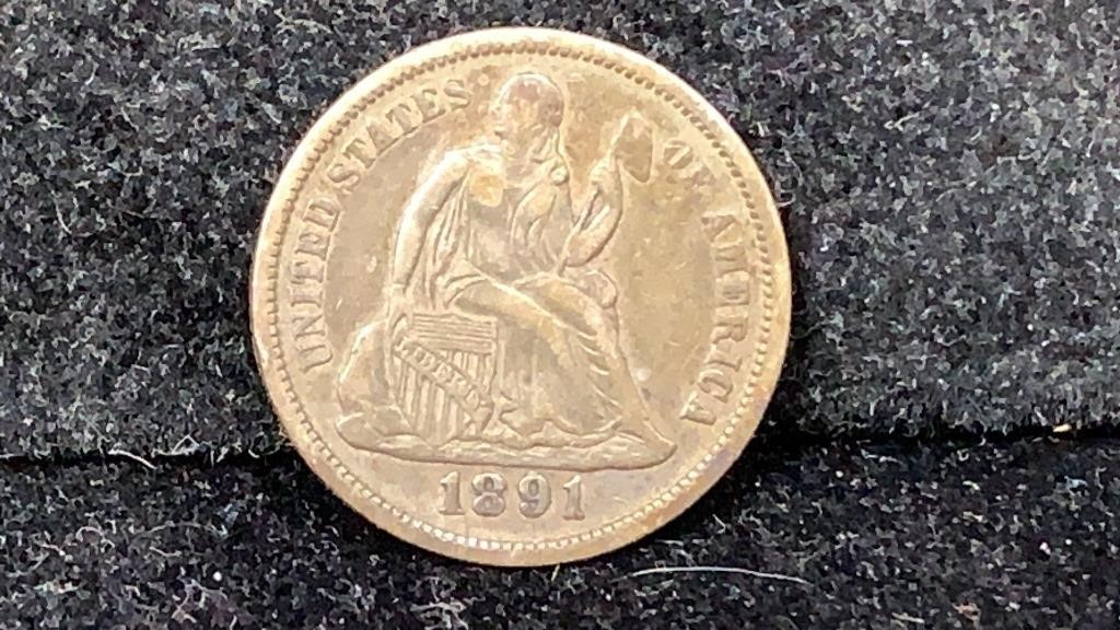 1891 Silver Seated Liberty Dime better grade