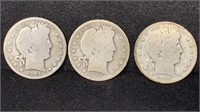 (3) Silver Barber Half Dollars: 1904, 1907-O,