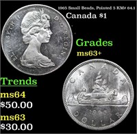 1965 Small Beads, Pointed 5 Canada Dollar KM# 64.1