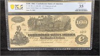 Cert. Currency: PCGS ChVF35 1862 $100 Confederate