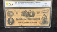 Cert. Currency: PCGS EF40 1862 $100 Confederate