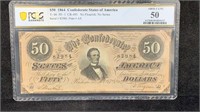 Cert. Currency: PCGS AU50 1862 $50 Confederate