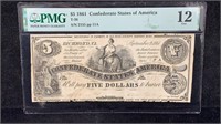 Cert. Currency: PMG F12 1861 $5 Confederate