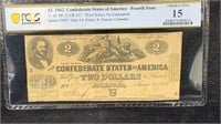 Cert. Currency: PCGS CH F15 1862 $2 Confederate