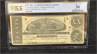 Cert. Currency: PCGS VF30 1863 $20 Confederate