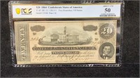 Cert. Currency: PCGS AU50 1864 $20  Confederate