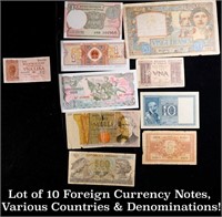Lot of 10 Foreign Currency Notes, Various Countrie