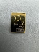 1 Gram 999 Fine Gold Bar
