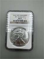 2011-W NGC $1 MS70 25TH Anniversary Silver Eagle