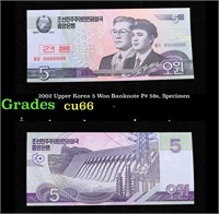2002 Upper Korea 5 Won Banknote P# 58s, Specimen G