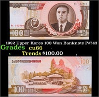 1992 Upper Korea 100 Won Banknote P#?43 Grades Gem