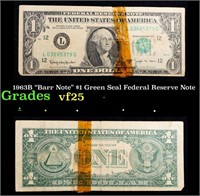 1963B $1 Green Seal Federal Reserve Note Grades vf