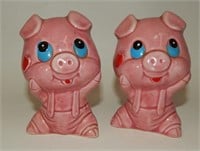 Anthropomorphic Pink Pigs in Overalls with Hearts