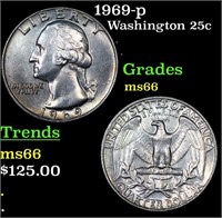 1969-p Washington Quarter 25c Grades GEM+ Unc