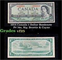 1954 Canada 1 Dollar Banknote P# 74a, Sig. Beattie
