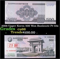 2008 Upper Korea 500 Won Banknote P# 63s Grades Ge