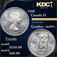 1958 Canada Silver Dollar 1 Grades Choice+ Unc