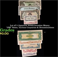 Lot of 5 Japanese WWII Invasion Money "JIM" Notes,