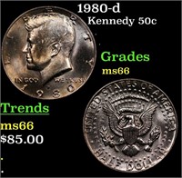 1980-d Kennedy Half Dollar 50c Grades GEM+ Unc