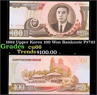 1992 Upper Korea 100 Won Banknote P#?43 Grades Gem