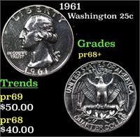 Proof 1961 Washington Quarter 25c Grades GEM++ Pro