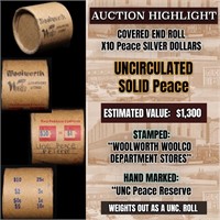 High Value! - Covered End Roll - Marked "Unc Peace