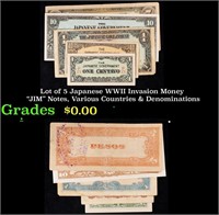 Lot of 5 Japanese WWII Invasion Money "JIM" Notes,