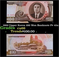 1992 Upper Korea 100 Won Banknote P# 43a Grades Ge