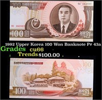 1992 Upper Korea 100 Won Banknote P# 43a Grades Ge