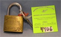 Vintage security lock brass and steel by Guard
