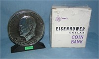 Eisenhower dollar coin bank all cast metal with or
