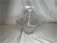 Vintage mid century glass footed covered compote